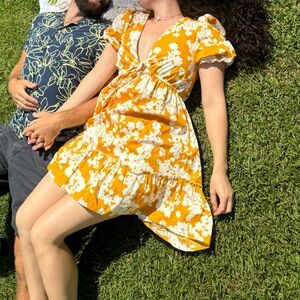 Francesca's Collections Mustard Floral Mini Dress